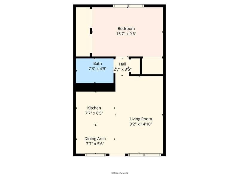1 Bed 1 Bath Floor Plan - Warner Apartments